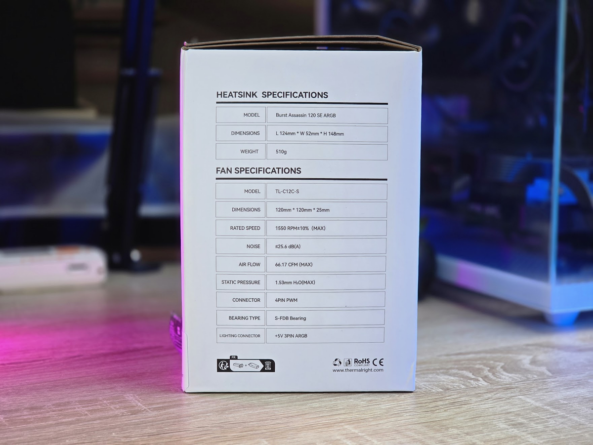 Thermalright Burst Assassin 120 SE ARGB - Vista lateral del producto en su caja