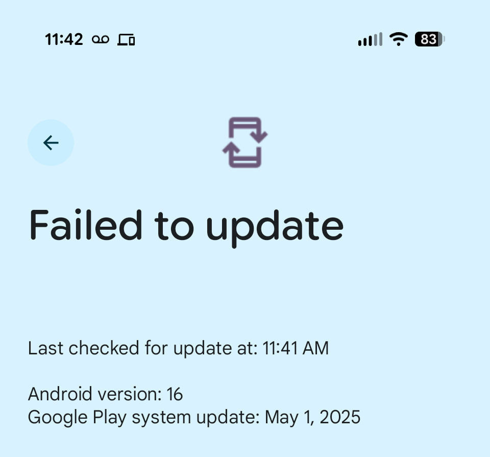 Error al actualizar Google Play System en Android 16