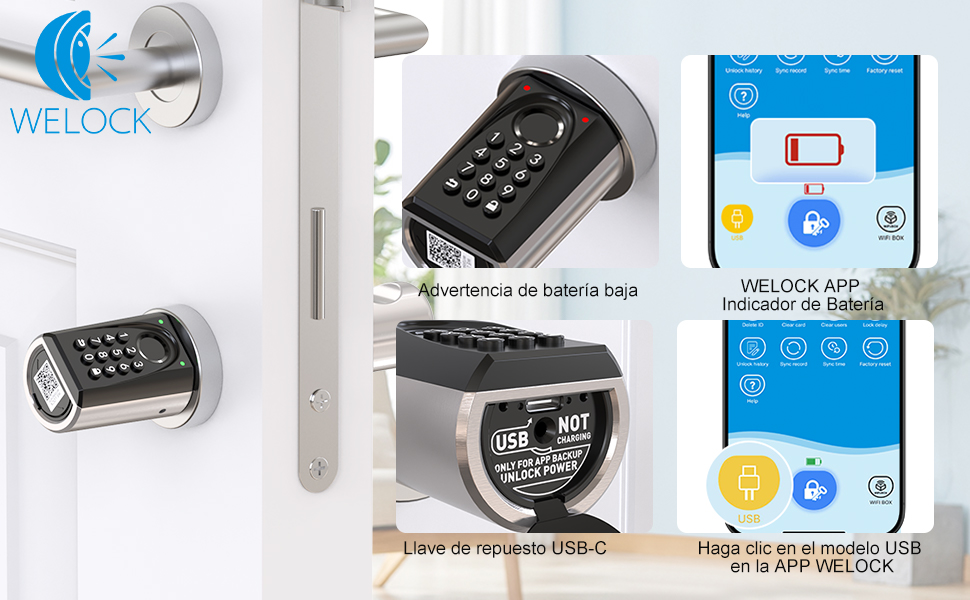 WELOCK Smart Lock U41 Pro: Batería y puerto USB para emergencias