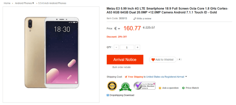 Meizu E3 5.99 Inch 6GB 64GB Smartphone Gold.png
