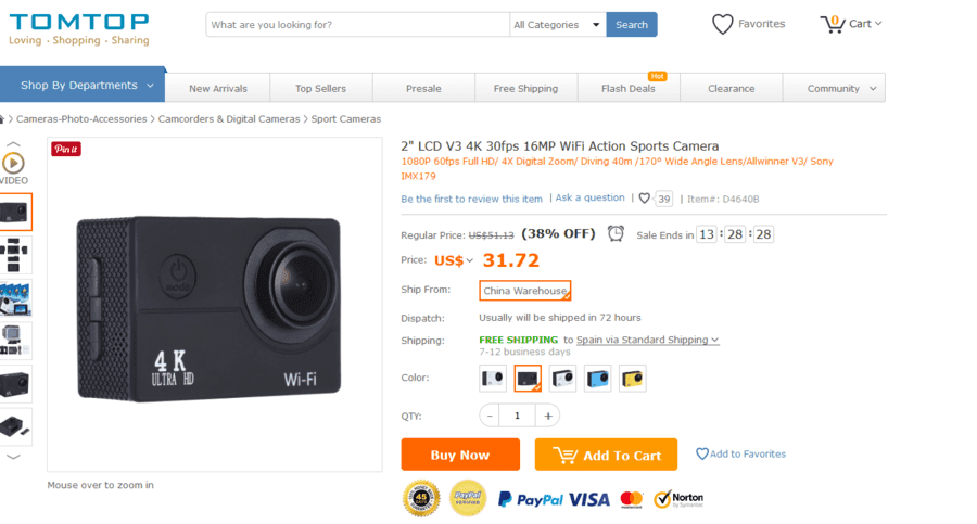 Only €29.18  black 2  LCD V3 4K 30fps 16MP WiFi Action Sports   Tomtop.com.png