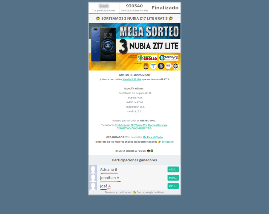 Sorteo de 3 Nubia Z17 Lite GRATIS.png