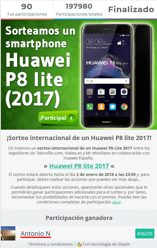 ¡Sorteo internacional de un Huawei P8 lite 2017    Teknófilo.png