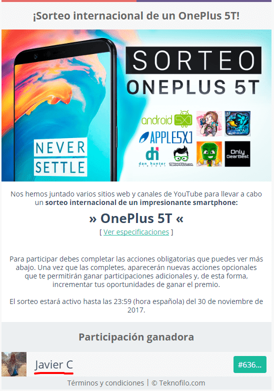 ¡Sorteo internacional de un OnePlus 5T .png