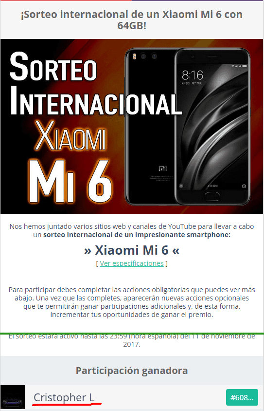 ¡Sorteo internacional de un Xiaomi Mi 6    Teknófilo.png