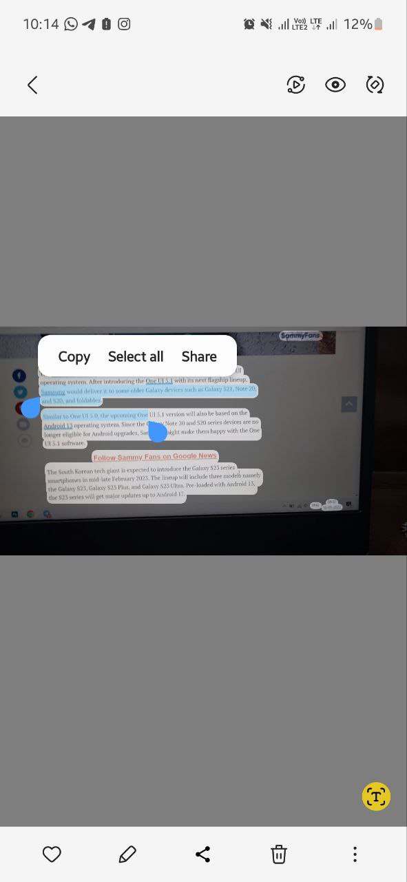 Texto de extracción de video de Samsung