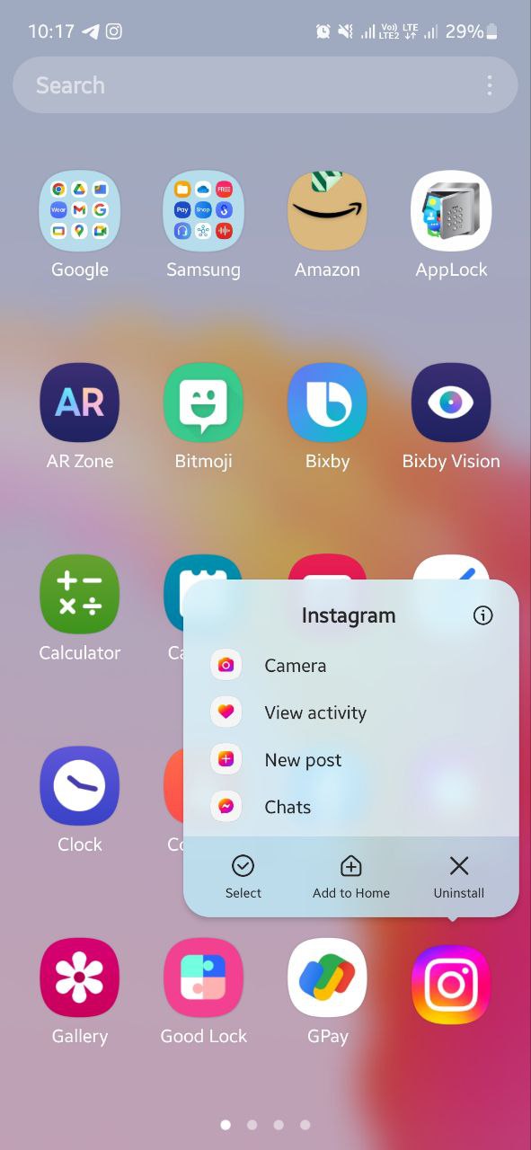 Pantalla de inicio de accesos directos de Samsung