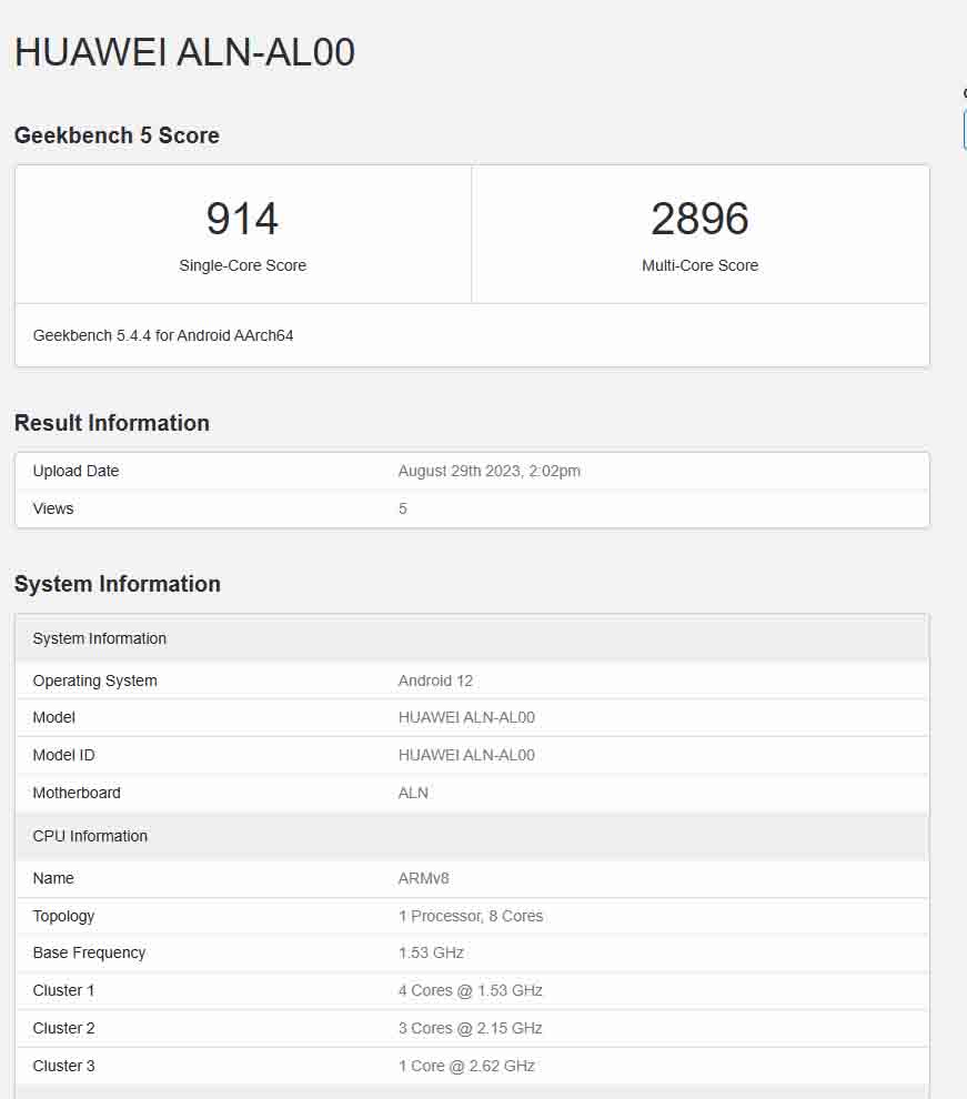 Huawei Mate 60 Pro en GeekBench