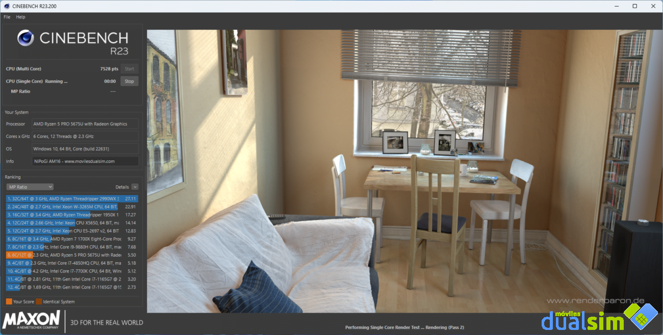 Resultados Multi Core Cinebench AM16 NiPoGi