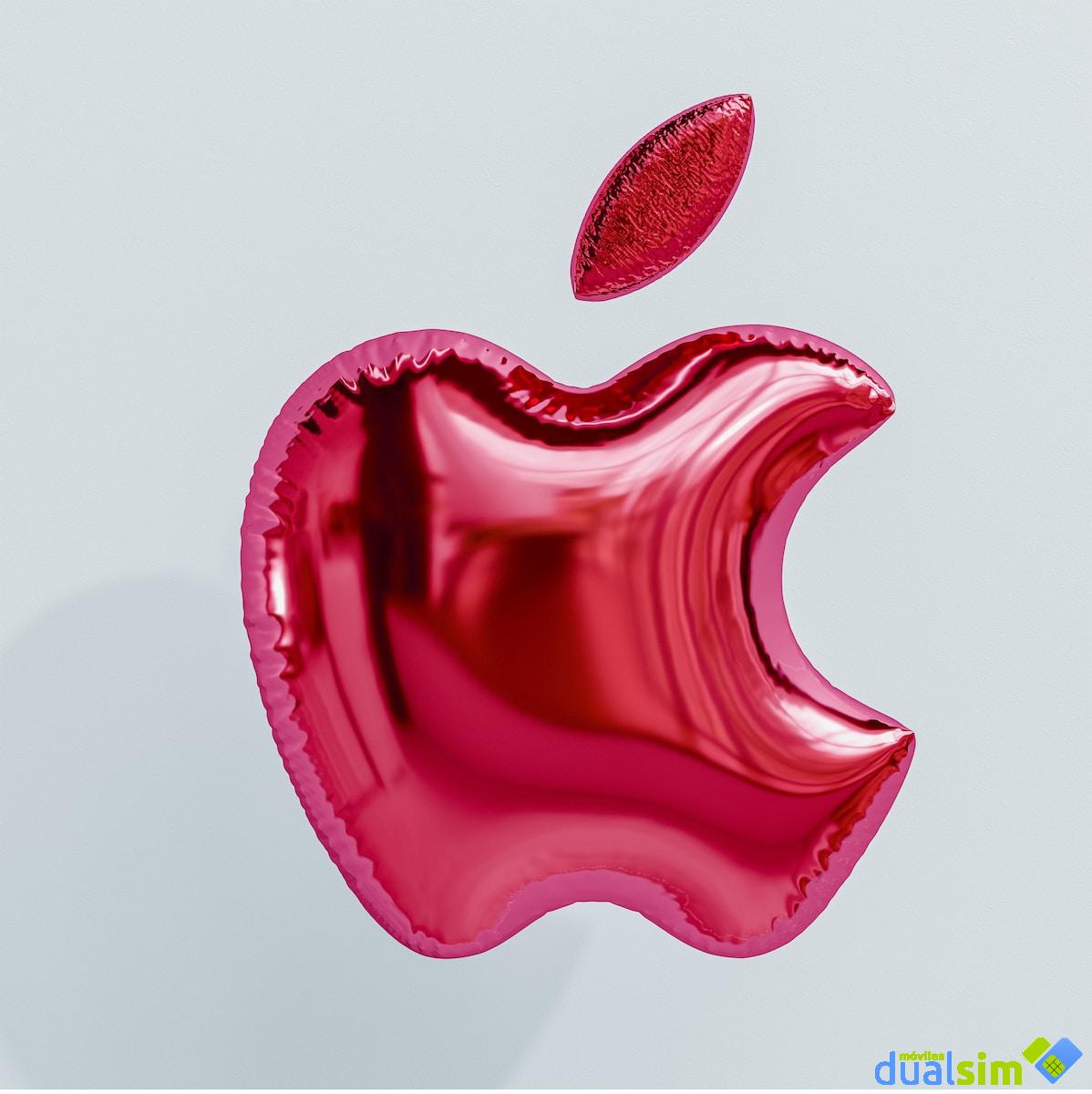 a red apple balloon floating in the air