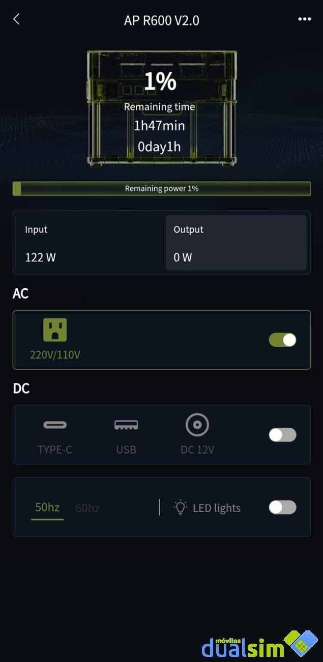 Controles de la APP ALLPOWERS para la R600