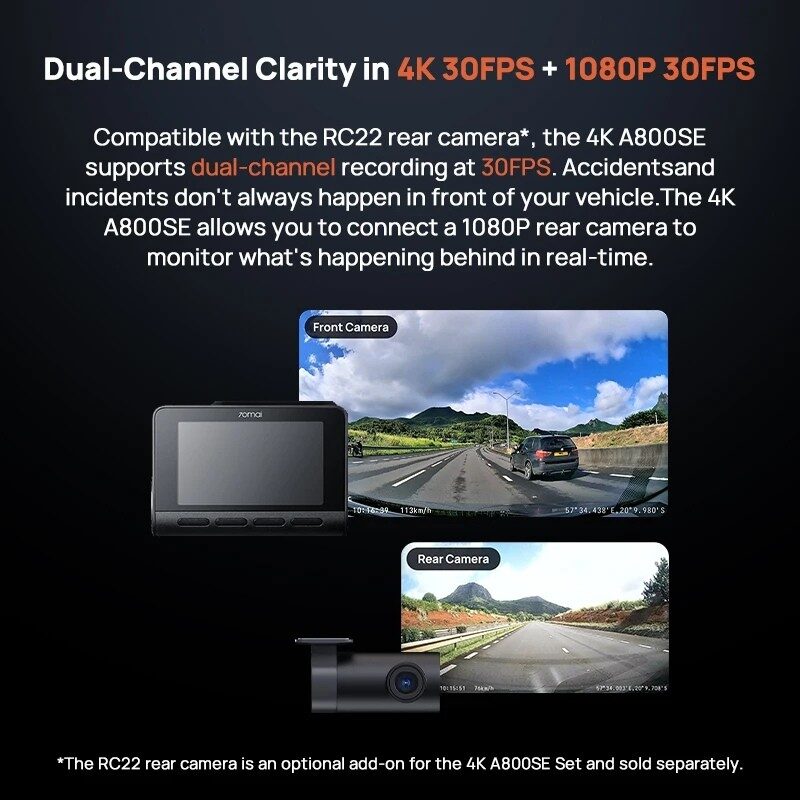 70mai 4K A800SE + Cámara Trasera 70mai RC22