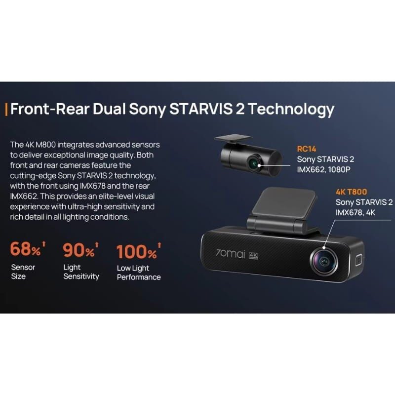 70mai M800 4K HDR + Camara Trasera 70mai RC14