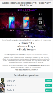 ¡Sorteo internacional de Honor 10  Honor Play y Fitbit Versa .png